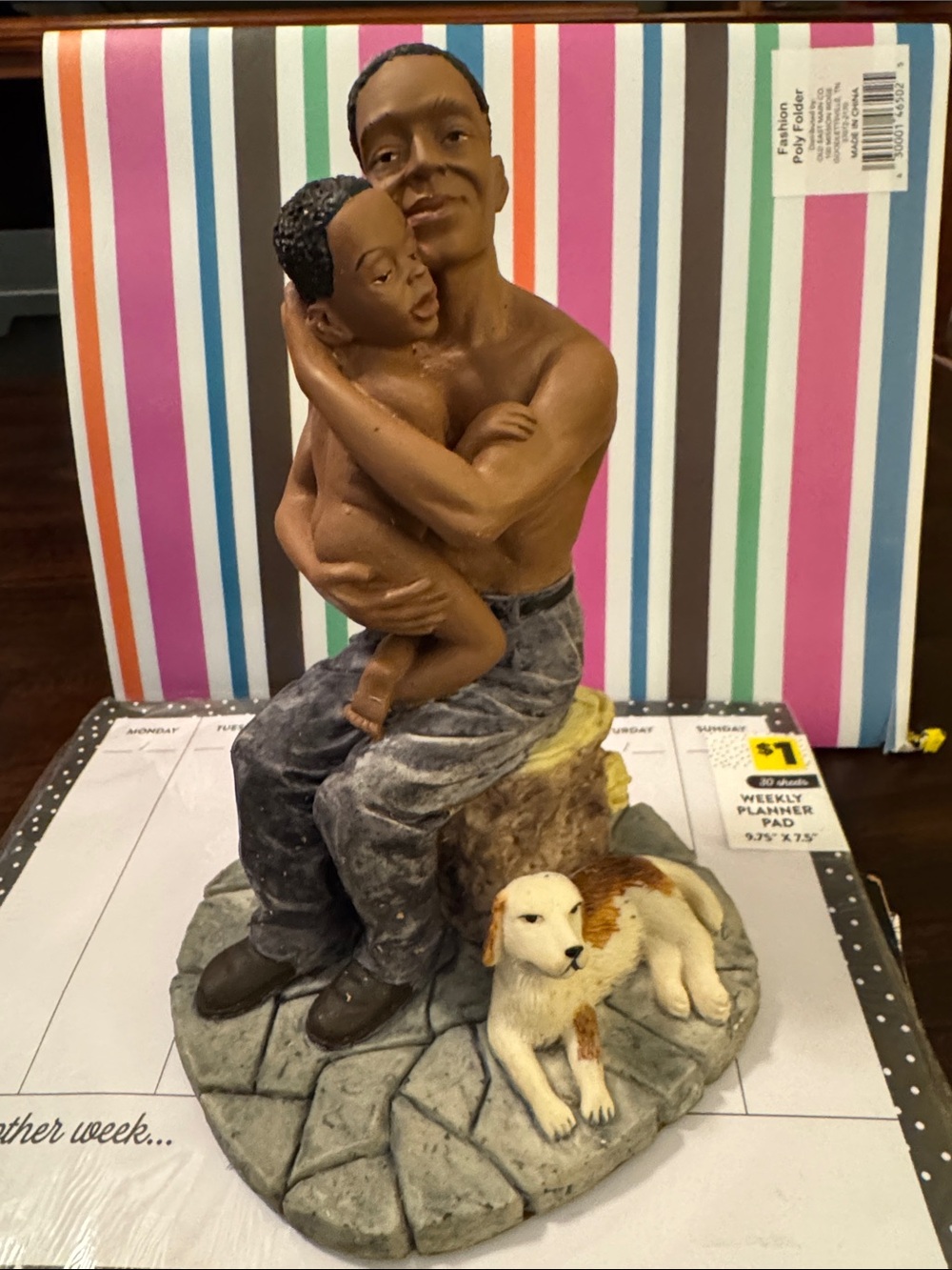 Source Unknown Brown & Tan Father and Child Figurine with Dog